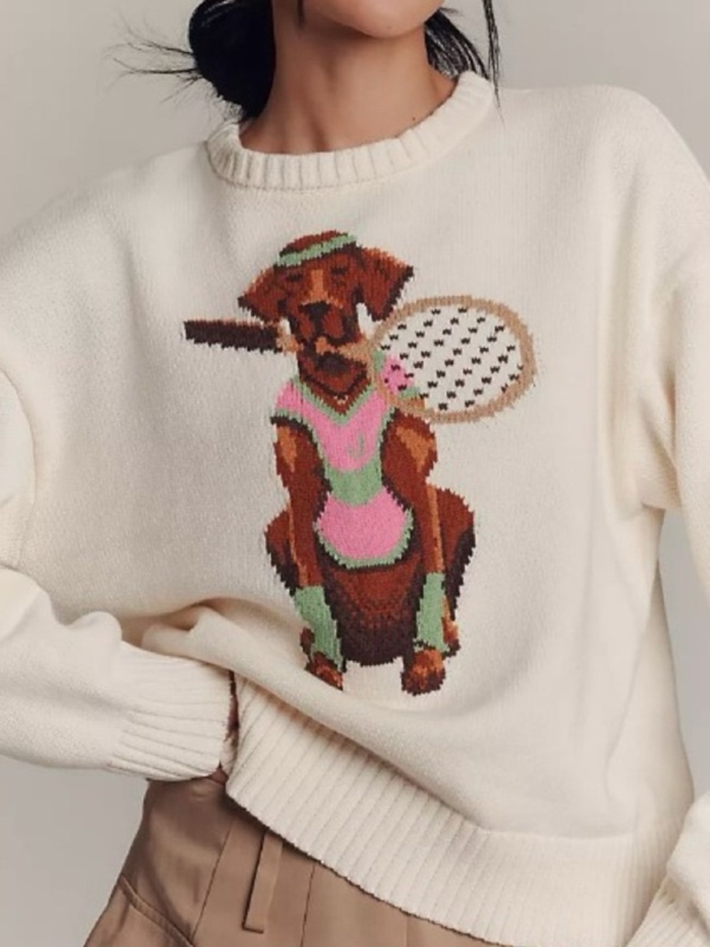 NWT Anthropologie Porridge Jolene Tennis Dog Sample Sweater RARE - Picture 1 of 8